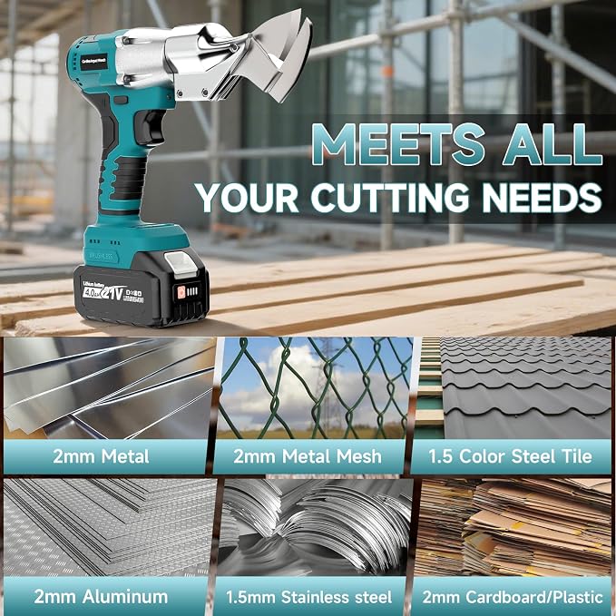 Cordless Sheet Metal Cutter, Metal Cutting Shears with 2×4.0Ah Battery, 360° Pivoting Head Brushless Variable Speed Electric Metal Shears Tool for Cutting Stainless Steel & Iron & Cardboard