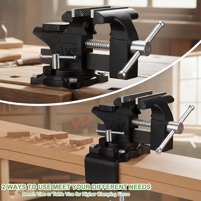 4-1/2" Bench Vise, 2-In-1 Drill-Free Table Vice for Workbench
