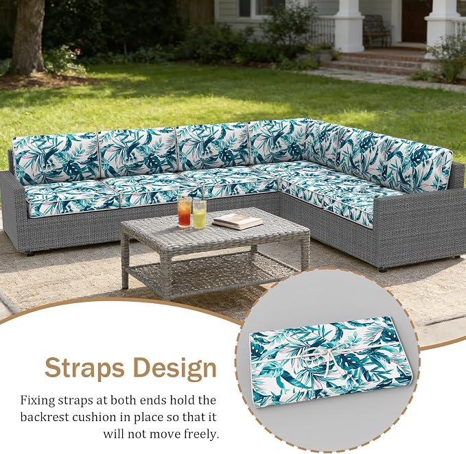 14 Piece Outdoor Furniture Replacement Cushions, Cover+Filling, 25.6" x 25.6" x 4" Foam Waterproof Outdoor Sofa Cushion Sets, Fit Wicker Rattan Sectional Conversation Set,Leaves