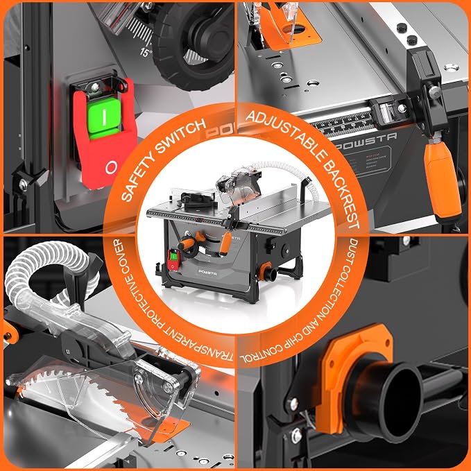 Table Saw with 98% Dust Collection System,120V/15A/5000RPM,Control Console Size:17.91"x23.62",0-45° Bevelcut &90° Crosscut,for 1.57” to 2.36"Depth,Portable Table Saw Ideal for Woodworking