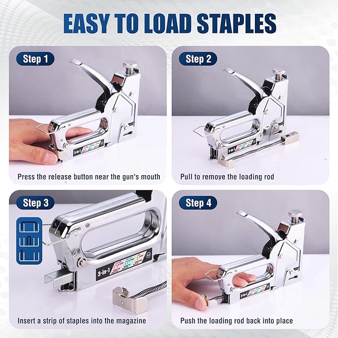 WORKPRO Upholstery Staple Gun, 3-in-1 Heavy Duty Staple Gun with Power Adjustment, 3000 pcs Staples and Stapler Remover, Manual Brad Nailer for Wood, Upholstery, Carpentry, Decoration DIY, Furniture