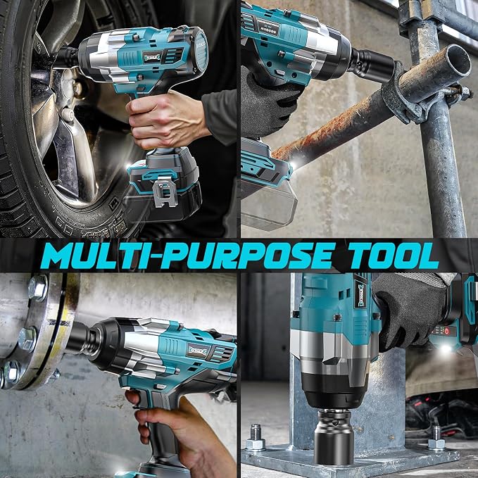 DIYtoolifz 3/4" Cordless Impact Wrench Compatible with Makita 18V Battery: 1850FT-LBS(2500N.m) High Torque Impact Driver, Auto-Stop Reverse, 4-Speed Heavy Duty Impact for Car/Truck/Mower(Bare Tool)