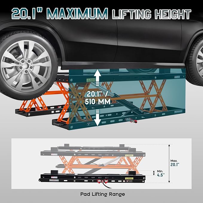 Albott 5000 LBS Portable Car Lift, Q355B Steel Quick Jack for Home Garage, 20.1" Max Height with Height Extension Blocks, Foldable Design & Wheels, Black & Orange