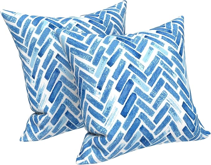 LVTXIII Outdoor/Indoor Throw Pillows, Decorative Throw Pillows with Inserts, 18"x18" Square Pillows for Bed, Couch, Sofa and Patio Furniture (Set of 2, Blue Bricks)