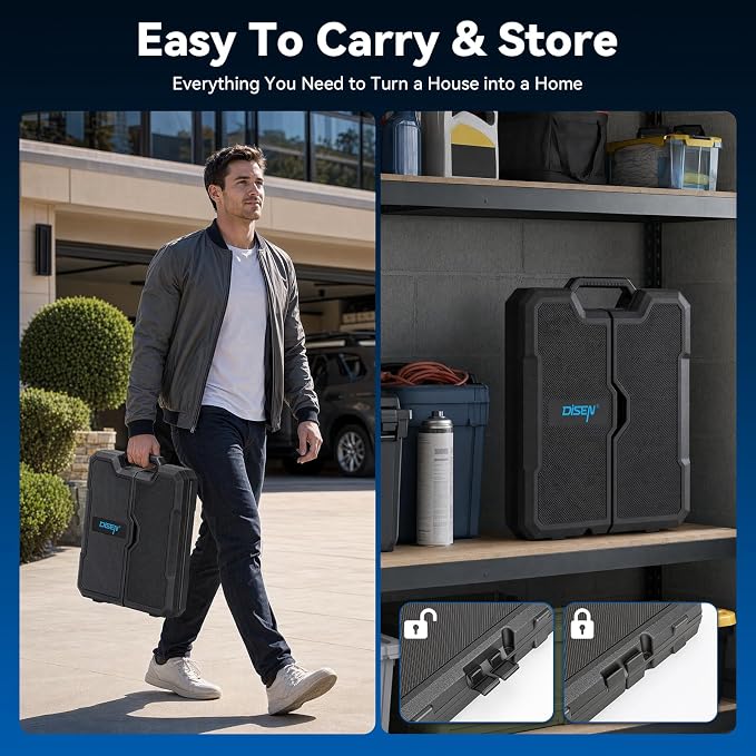 DISEN Home Tool Set with Storage Case Hammer Screwdrivers Pliers Wrenches