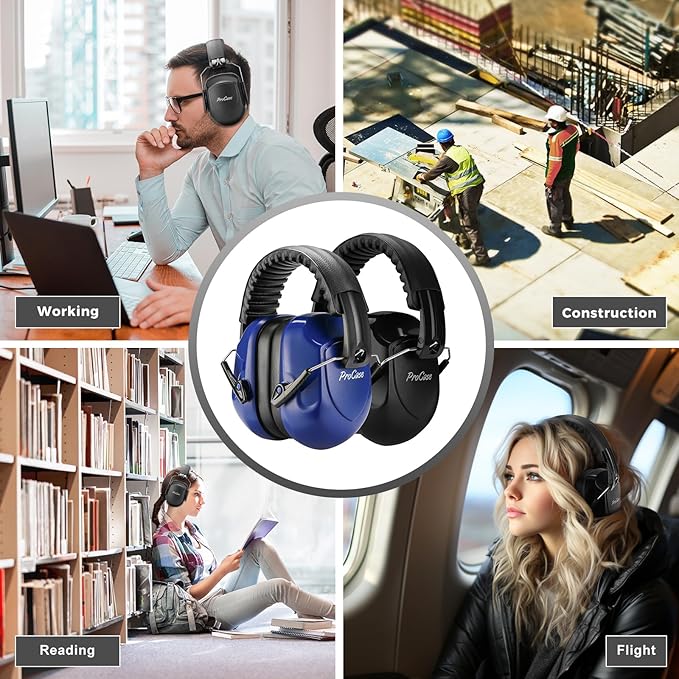 ProCase Noise Reduction Ear Muffs, Sound Proof Ear Protection, NRR 28dB Noise Cancelling Headphones for Adults Kids Autism, Hearing Protection for Mowing -2 Packs, Navy & Black