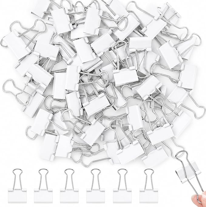 Jetec 48 Pack 0.75in/19mm Small White Metal Binder Clips Bulk Reusable Fold Back Binder Clips Paper Clamps Spring Steel Sturdy for Home Office School Supplies