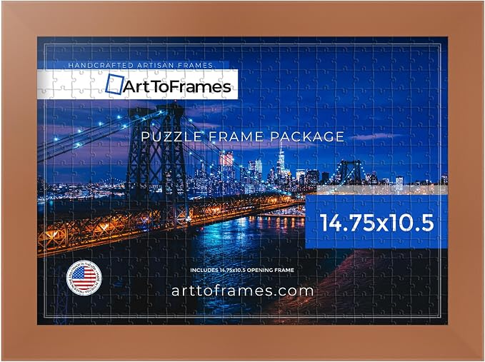 ArtToFrames Puzzle Frame for Buffalo Games 48, 72, 100 Piece Jigsaw Puzzles, 14.75x10.5 Inch (37x27 cm), Burnt Umber Engineered Wood with Regular Glass, Ready to Hang Puzzle Display