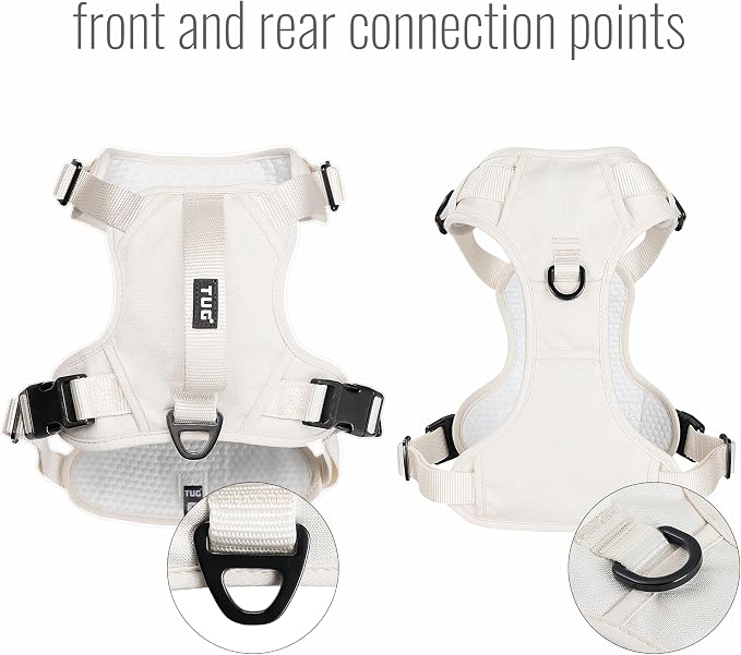 TUG No-Pull Dog Harness, 2 Leash Clips + Padded Handle (Small, Cream) | Water-Resistant Padded Interior | No-Pull Front Clip | Padded Back Handle | Adjustable Straps