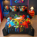 Erosebridal Gamer Twin Comforter Set with Sheets | Graffiti Tie Dye Game Consoles 7 Piece Bedding Set Gaming Bed in a Bag, Watercolor Abstract Art Room Decor