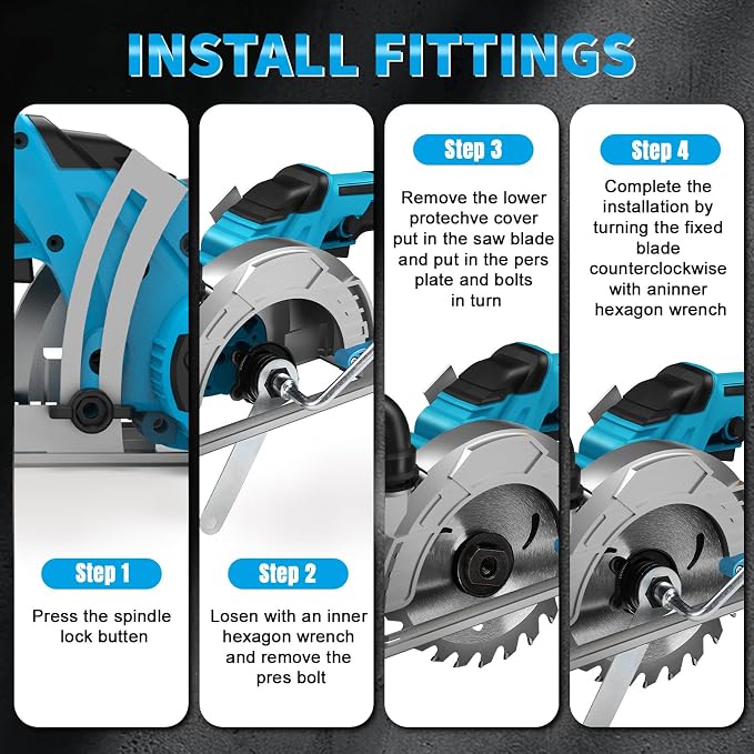 6 Inch Cordless Circular Saw for Makita 18V Battery (No Battery), 6200RPM Brushless Motor, 0-45° Cutting Bevel, 2"(90°) 1.3"(45°) Max Cutting Depth, Power Saw for Wood Plastic PVC