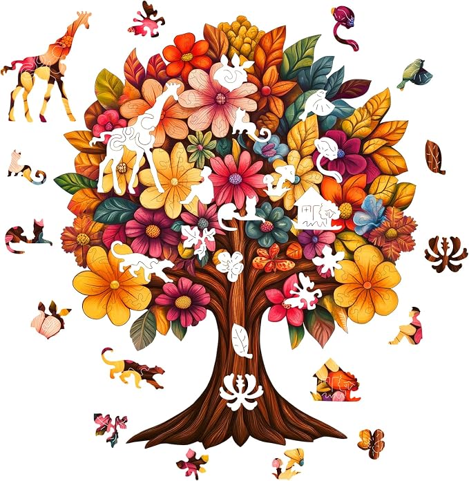 Pikoqunc Flower Tree Wooden Puzzles for Adults – 466Pcs Unique Wood Cut Jigsaw, Relaxing Wooden Puzzle for Family Game Night, Ideal for Friends & Puzzle Lovers 15.2X 18.1 in