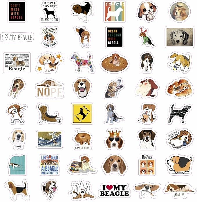 BulbaCraft Beagle Stickers for Water Bottle and Laptop - Dog Lover Party Supplies & Decorations, Waterproof Vinyl Puppy Decals, Cute Beagle Stickers Laptop Decals, Gifts for Women & Men