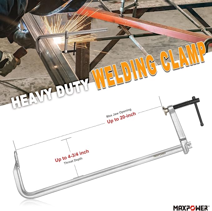 MAXPOWER 20-inch F Clamp, 4-3/4" Throat, Forged Full Steel Bar Clamp
