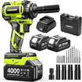 Robustrue Cordless Impact Wrench, 590Ft-lbs (800N.m) Brushless 1/2 inch, 2800RPM High Torque Impact Gun, 2x 4.0Ah Battery, Charger, 4 Sockets, Electric Impact Wrench for Car Home