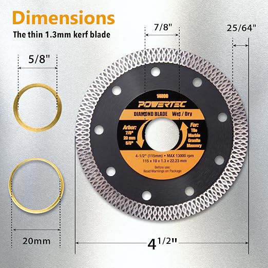 POWERTEC 4-1/2 Inch Diamond Saw Blades for Angle Grinder 2 Pack, Super Thin Turbo Mesh Rim Tile Blades for Cutting Porcelain, Granite Tile & Ceramic Tile, 4.5" Diamond Blades (14000-P2)