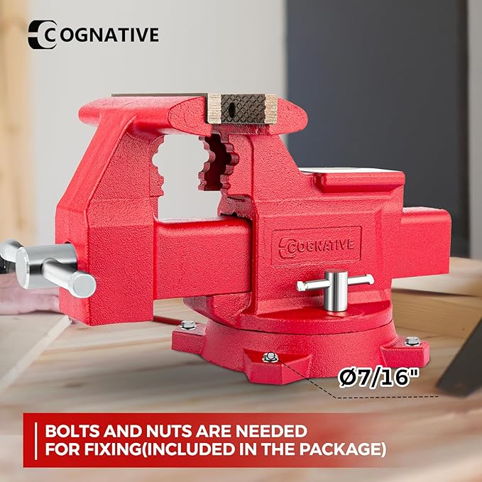 4.5" Heavy-Duty Bench Vise Ductile Iron Bench Vise 360° Swivel Bench Vice with Anvil, Red