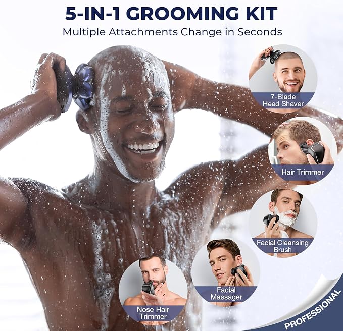 Head Shavers for Bald Men: 5-in-1 Electric Razor - Waterproof Wet Dry Shaving - Professional Grooming Kit for Balder - Rechargeable Head Shavers for Face/Beard Gifts for Father's Day
