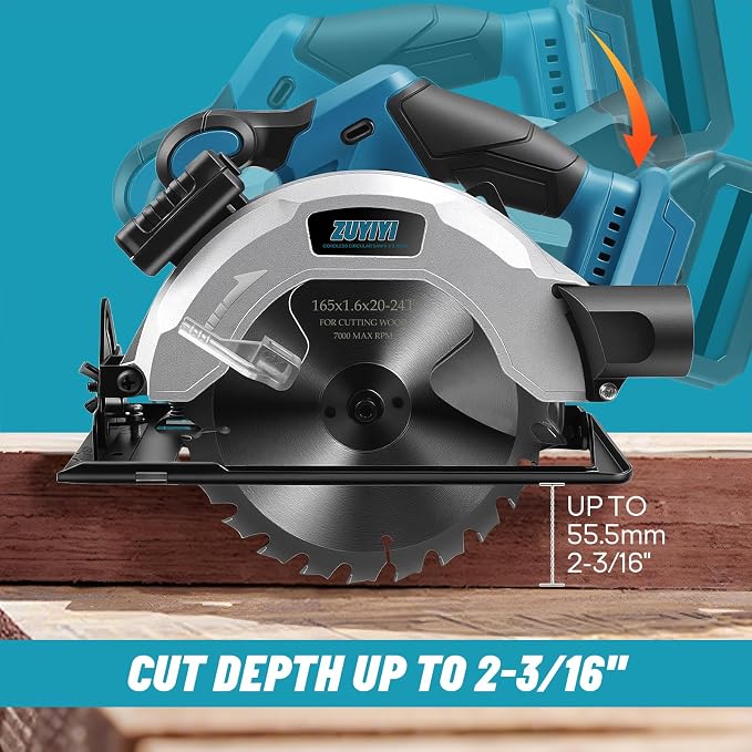 Cordless Circular Saw 6-1/2" for Makita 18V Battery (Not Inclued), 4500RPM Power Circular Saws w/Laser Guide, 0-45° Bevel Capability, Max 2-3/16" Depth, Electric Saw for Wood Plastic