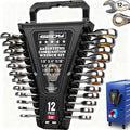 Premium 12-Piece SAE Ratchet Wrenches Set with Magnetic Organizer 1/4"-7/8", 72-Tooth Ratcheting Wrench Set, Cr-V Steel Ratchet Combination Wrench Set for Automotive, Machine Repair