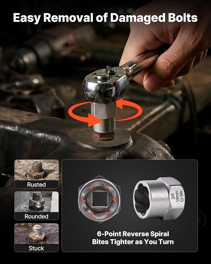 VEVOR Bolt Extractor Set, 32-Piece Bolt and Nut Remover Set, 6mm to 10mm, 13/32" to 3/4", CR-MO Steel Extraction Socket Set with Storage Case, for Removing Damaged Rusted Bolts, Nuts and Screws