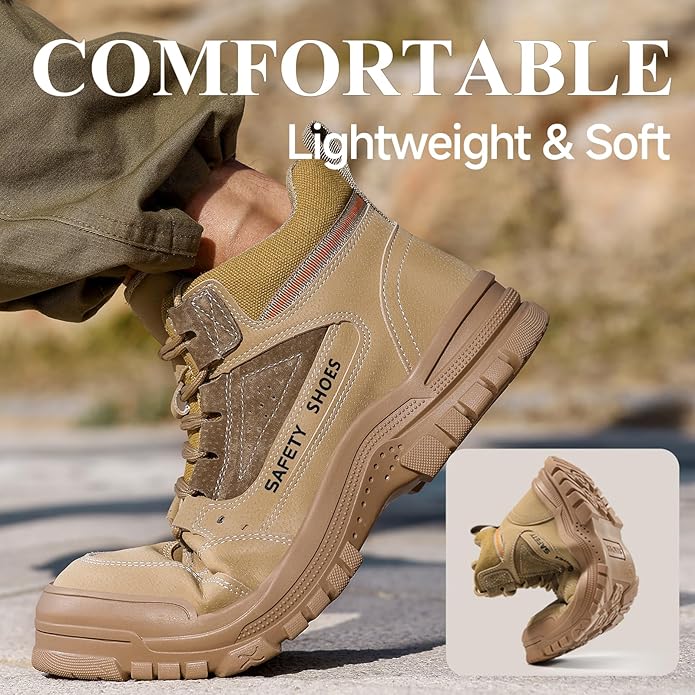 GUSAYEX Steel Toe Boots for Men Puncture Resistant Safety Work Boots with Kevlar Midsole Industrial Lightweight Men's Work & Utility Protective Shoes for Construction Warehouse Factory