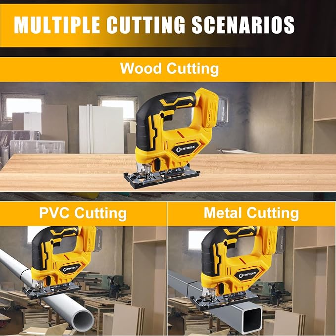 Cordless Jig Saw Compatible with Dewalt 20V Max Battery, Jigsaw For 3 Orbital Settings, 3200RPM, 0-45° Bevel Cuts, Jigsaw Tool with LED Light (Battery Not Included)