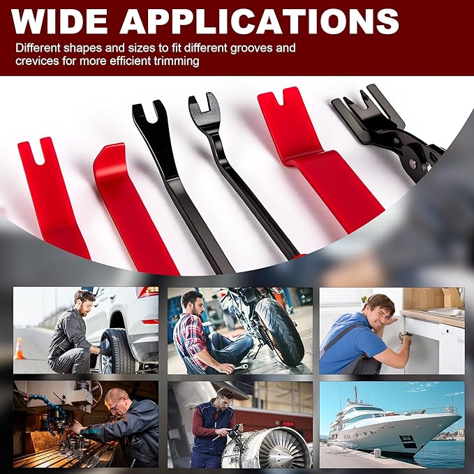 8 Pcs Auto Trim Removal Tool Kit with Non-Scratch Plastic Pry Tool and Fastener Clip Pliers,Door Panel Removal Tool for Car Interior - Fastener, Clip, Door Panel, Molding, and Dashboard