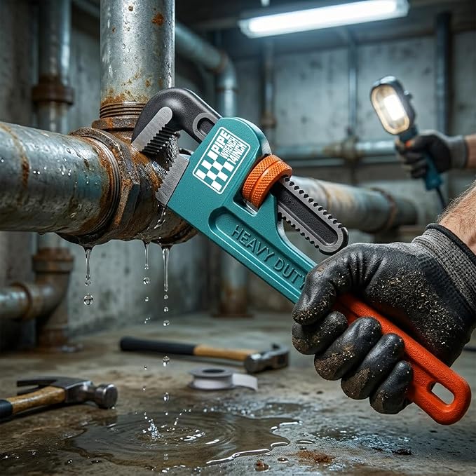 4Pcs Pipe Wrench, 8”,10",12”,14” Adjustable Straight Plumbing Wrench Set, High Drop-Forged jaws, Professional Pipeline Tool for Water Pipe Fittings, Mechanical assembly, Workshop Operations