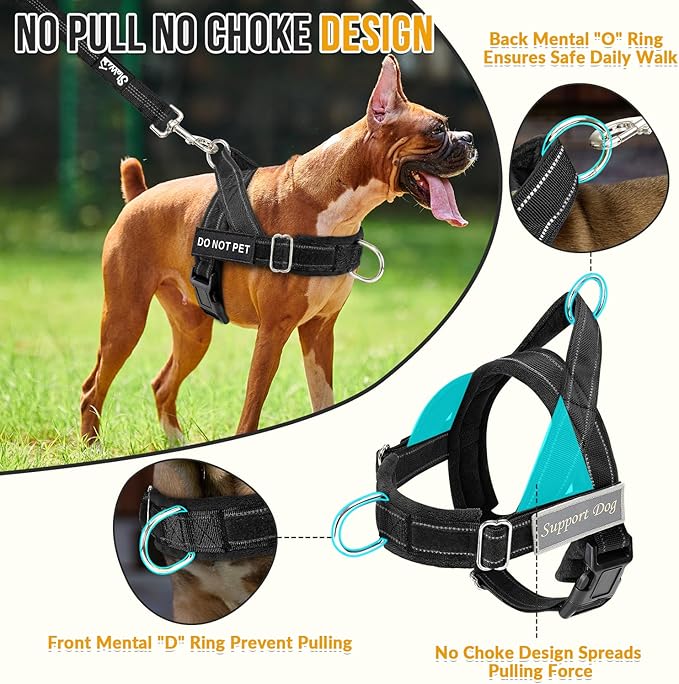 SlowTon No Pull Dog Harness with Front Clip - Heavy Duty, Soft Padded | Neck & Chest Adjustable, Tactical Pet Vest and Leash Set for Large Medium Sized Dogs, for Easy Walk & Training, Black XL
