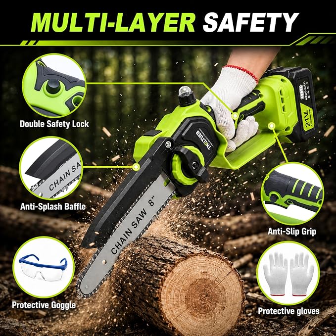 TNELTUEB Mini Chainsaw, 6" & 8" Cordless Electric Chainsaw, 4.0Ah Batteries | 2 Battery Powered Chainsaw, 1000W Brushless Handheld Chainsaw For Tree Trimming, Auto Oiler, Small Chain Saw Gift For Men Dad