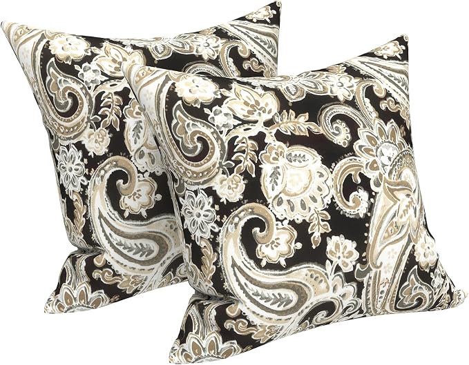 LVTXIII Outdoor Throw Pillows 16x16 Inch, Set of 2 Square Decorative Pillows with Inserts for Patio Furniture, Porch Chair, Garden Sofa, Paisley Black