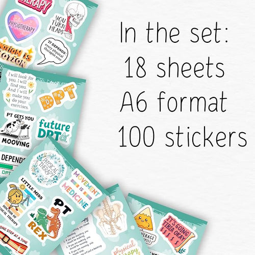 100Pcs Physical Therapy Stickers and Decals for Water Bottle, Laptop - Physical Therapist Gifts & Party Decorations - Medical, Occupational Therapy Stickers- Gift for Women & Men