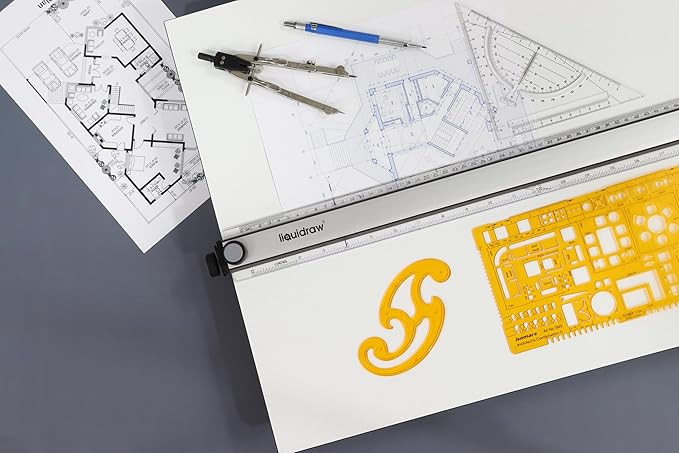 Liquidraw Drafting Board - 20" x 26" | Parallel Motion Bar Table Has 6 Adjustable Working Angles | Includes Drawing Board Clips & Set Square | for Artists, Architects, Students & Professionals