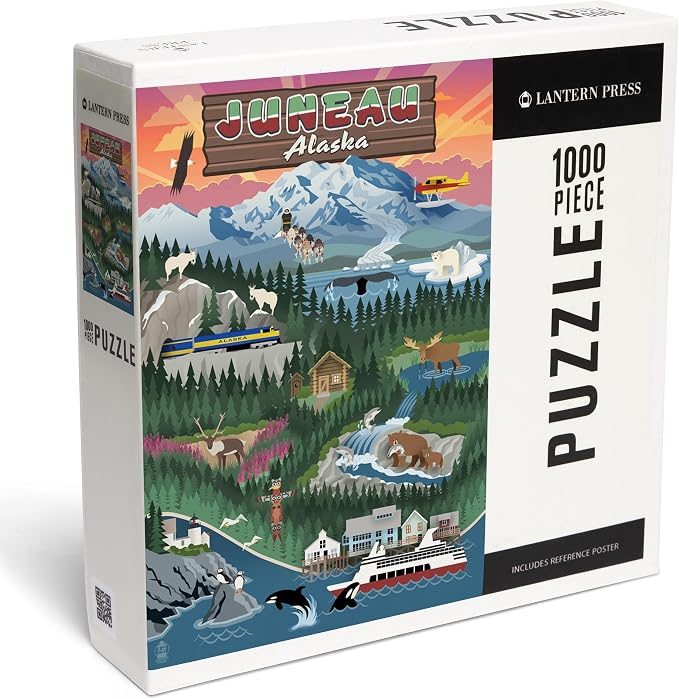 Lantern Press Juneau, Alaska, Retro Scenes 1000 Piece Jigsaw Puzzle for Adults, Made in USA with Reference Poster