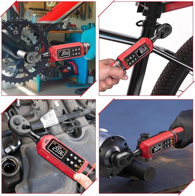 SUERCUP 3/8-inch Digital Torque Wrench(0.66-44.29Ft.Lb/0.9-60N.m) ±1% Accuracy Digital Torque Wrench with Vibration, Buzzer,LED Notification and Five Units of Measure, for Bike, DIY and Home Repair