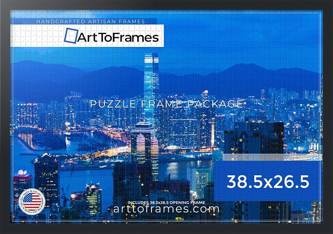 ArtToFrames Puzzle Frame for Buffalo Games 1500, 2000 Piece Jigsaw Puzzles, 38.5x26.5 Inch (98x67 cm), Soft Black Engineered Wood with Economy Acrylic, Ready to Hang Puzzle Display