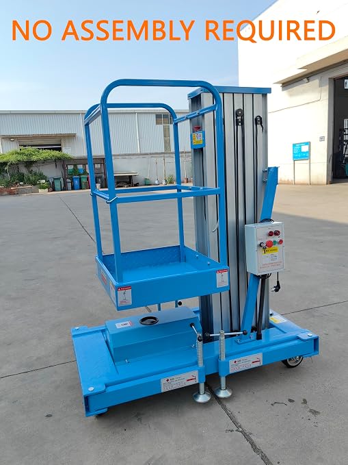 Electric Hydraulic Man Lift Aluminum Alloy Mobile Scaffolding Platform, 26.5ft Max Lifting Height, 275lbs/125kg Rated Load for Warehouse, Construction & Maintenance (Single Support, 26.5ft/8m)