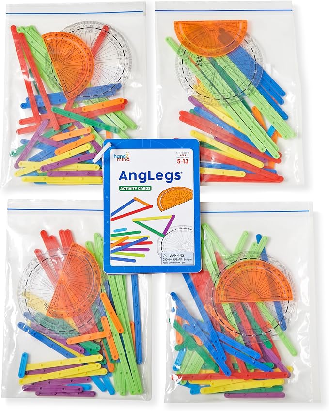 hand2mind AngLegs Small Group Set with 8 Protractors, Geometry Manipulatives, Geometric Shapes for Classroom, Montessori Math Materials, Math Teaching Tools, 4th Grade Math Manipulatives for Kids