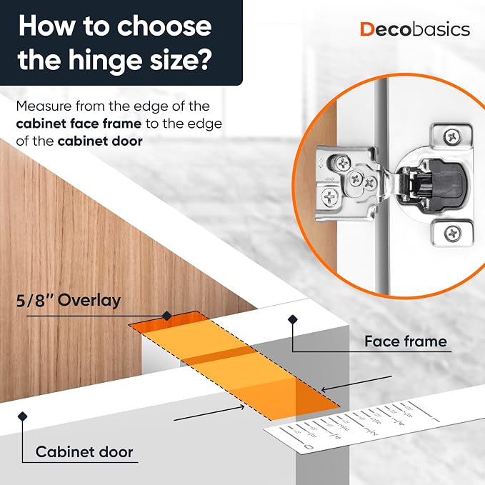 Decobasics 40 Pack Soft Close Cabinet Hinges – 5/8" Overlay for Kitchen Cabinet Doors, Face Frame Concealed Hidden Hinges – Stainless Steel, Self-Closing with 3-Way Adjustment & Slow Close Damper