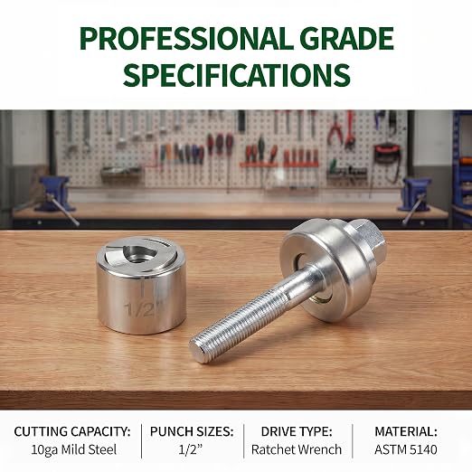 Knockout Hole Punch Driver Kit, 1/2" Slug-Buster Knockout Electrical Conduit Hole Cutter Set Manual KO Tool for Electrical Conduit & Panels