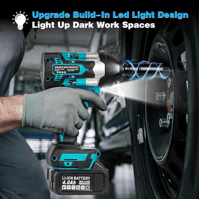 Cordless Impact Wrench, 1180Ft-lbs (1600N.m) Impact Driver – 1/2 Inch 3-in-1 Impact Gun, 21V High Torque 2500RPM Impact Drill with 2 x 4.0Ah Battery, Brushless Impact Wrench Set for Car/Truck/Mower