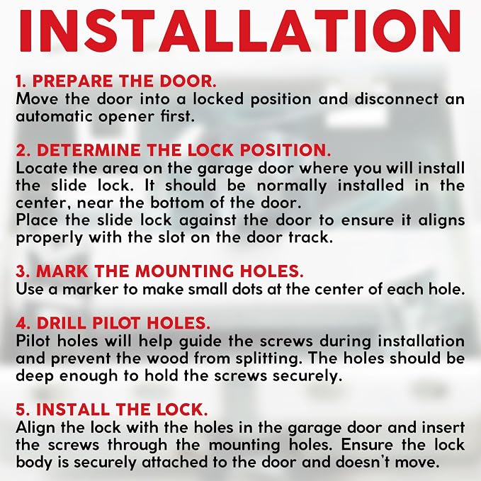 Garage Door Lock Kit, Keyed L-Handle with Inside Slide Lock Latch Mechanism, Complete Replacement Set with 2 Keys, Mounting Hardware Included, Fit to 1"–2 3/8" Thick Doors (Manual Operation)