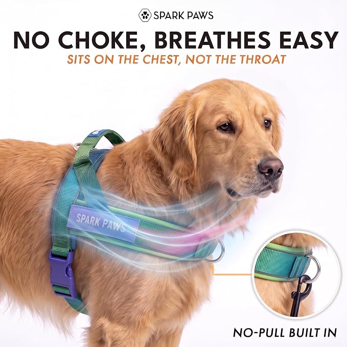 Spark Paws No Pull Front Clip Dog Harness - Easy On, Padded and Lightweight | Two Clips, On in Seconds, Chest Bearing, Australian Style, No Throat Pressure, for Small Medium and Large Breeds