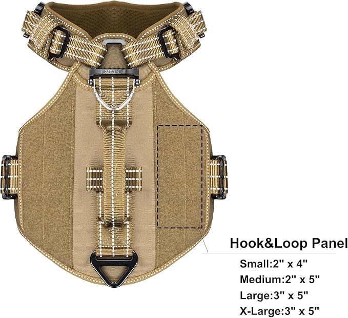 ICEFANG Quick-Moving Tactical Dog Harness for Large Dogs,No Pull Dog Vest | Control Handle,Reflective,Full Metal Buckles,Adjustable,Hook-and-Loop Panel,Soft Padded,Brown,Large