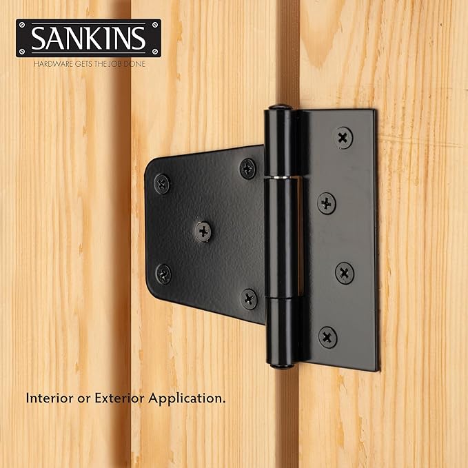 3-1/2" Heavy Duty Gate Hinges, Black Iron Door Hinges with Screws, Durable Gate Strap Hinges for Wooden Fences Gate Shed Barn Door, 6pcs