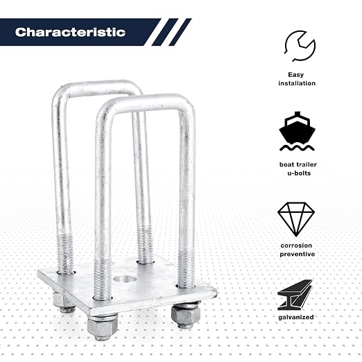 Hot-dip Galvanized Zinc Square U Bolt Kit for Boat Trailer Axle Leaf Springs, for 2x2 Axle - 4 3/4" Long,2 inch Wide Square U-Bolts with Nuts and Frame Plate for Trailer Automobiles Trailer.