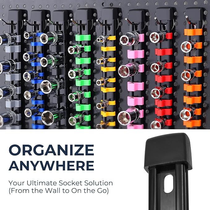 Reniteco 3-Pack Socket Organizer Set, 1/4" x 16 3/8" x 15 1/2" x 12 Clips | 43 Clip Capacity, Havy-Duty ABS Socket Rails, Removable Clips, Drive Socket Storage, Toolbox Drawer or Wall Mount