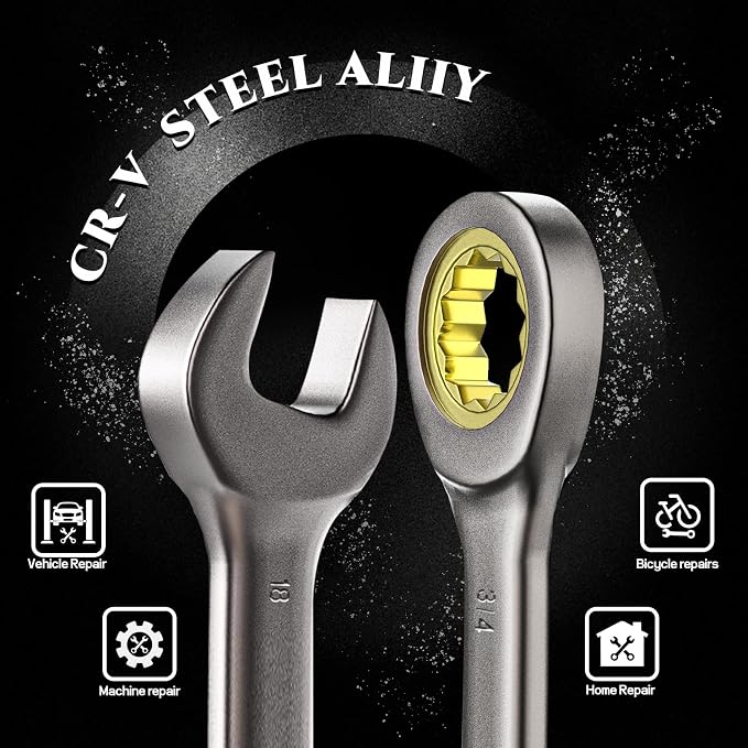 SUZUME 22-Piece Ratchet Wrenches Set Metric & SAE for Auto Car Moto Bike | 6-18mm & 1/4”-3/4” CR-V 72-Tooth with Organizer Box Combination Wrench Sets for Workshop Stubborn Fastener Mechanic DIYer