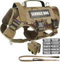 Tactical Dog Harness with Dog Leash, Service Working MOLLE Vest with 10 Pet Patches for Dog, No Pull Military Harness and Backpack for Training Hunting Walking